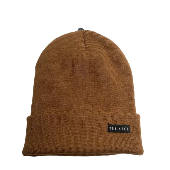 Yea.Nice Legend Knit Mocha Brown Tan Folded Beanie - Picture 1 of 3